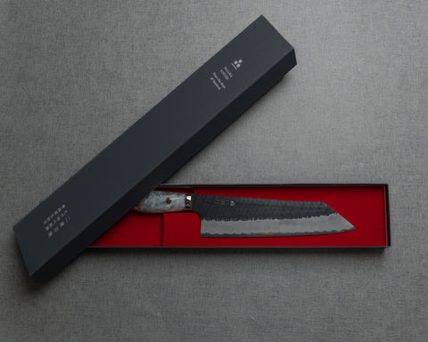 Nigara R2/SG2 Tsuchime Kurouchi 240mm Kiritsuke Gyuto with Stabilized Wood / Polished White Marble Acrylic Handle