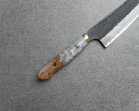 Nigara R2/SG2 Tsuchime Kurouchi 240mm Kiritsuke Gyuto with Stabilized Wood / Polished White Marble Acrylic Handle