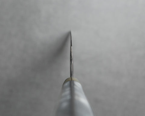 Nigara R2/SG2 Tsuchime Kurouchi 240mm Kiritsuke Gyuto with Stabilized Wood / Polished White Marble Acrylic Handle