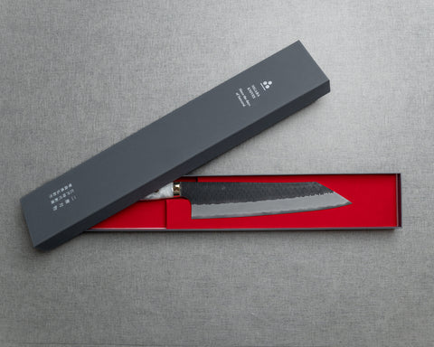 Nigara R2/SG2 Tsuchime Kurouchi 240mm Kiritsuke Gyuto with Stabilized Wood / Polished White Marble Acrylic Handle