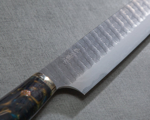 Nigara R2/SG2 Tsuchime Kurouchi 255mm Kiritsuke Sujihiki with Polished Twilight Blue Acrylic Handle