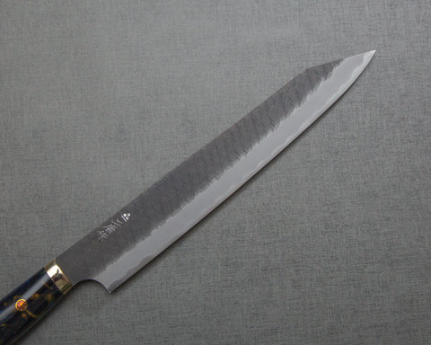 Nigara R2/SG2 Tsuchime Kurouchi 255mm Kiritsuke Sujihiki with Polished Twilight Blue Acrylic Handle