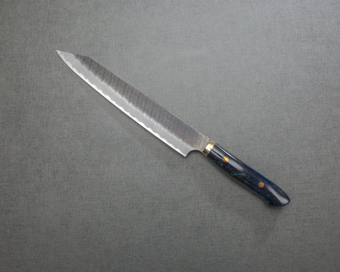 Nigara R2/SG2 Tsuchime Kurouchi 255mm Kiritsuke Sujihiki with Polished Twilight Blue Acrylic Handle