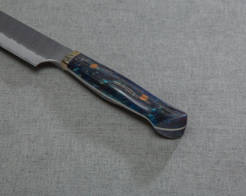 Nigara R2/SG2 Tsuchime Kurouchi 255mm Kiritsuke Sujihiki with Polished Twilight Blue Acrylic Handle