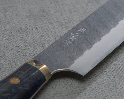 Nigara R2/SG2 Tsuchime Kurouchi 255mm Kiritsuke Sujihiki with Polished Twilight Blue Acrylic Handle