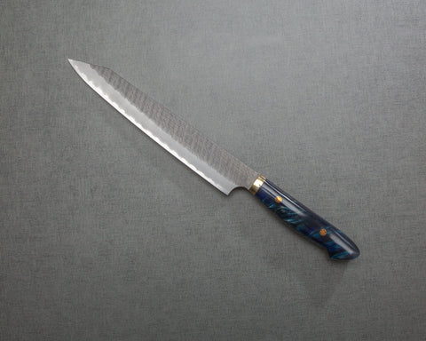 Nigara R2/SG2 Tsuchime Kurouchi 255mm Kiritsuke Sujihiki with Polished Twilight Blue Acrylic Handle