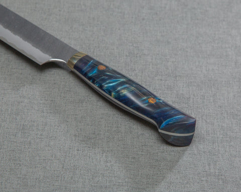 Nigara R2/SG2 Tsuchime Kurouchi 255mm Kiritsuke Sujihiki with Polished Twilight Blue Acrylic Handle