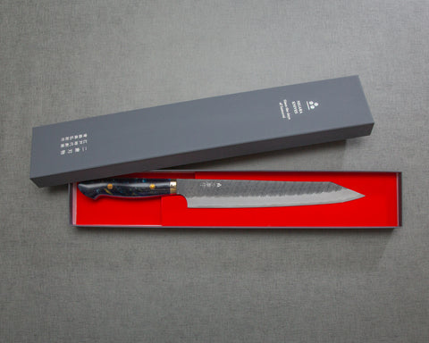 Nigara R2/SG2 Tsuchime Kurouchi 255mm Kiritsuke Sujihiki with Polished Twilight Blue Acrylic Handle