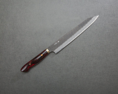 Nigara R2/SG2 Tsuchime Kurouchi 255mm Kiritsuke Sujihiki with Polished Bronzite and Red Lava Acrylic Handle