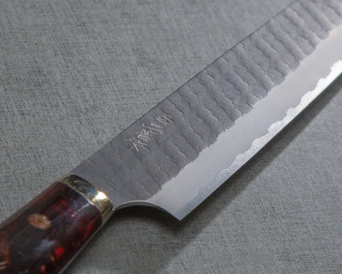 Nigara R2/SG2 Tsuchime Kurouchi 255mm Kiritsuke Sujihiki with Polished Bronzite and Red Lava Acrylic Handle