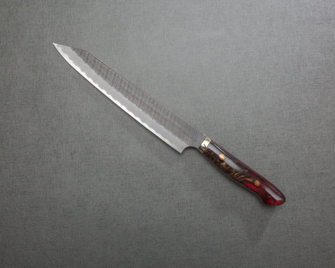 Nigara R2/SG2 Tsuchime Kurouchi 255mm Kiritsuke Sujihiki with Polished Bronzite and Red Lava Acrylic Handle