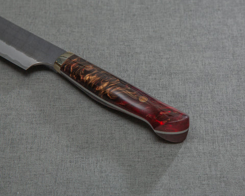 Nigara R2/SG2 Tsuchime Kurouchi 255mm Kiritsuke Sujihiki with Polished Bronzite and Red Lava Acrylic Handle