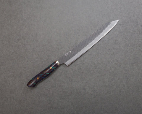 Nigara R2/SG2 Tsuchime Kurouchi 255mm Kiritsuke Sujihiki with Polished Twilight Blue Acrylic Handle