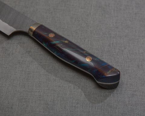 Nigara R2/SG2 Tsuchime Kurouchi 255mm Kiritsuke Sujihiki with Polished Twilight Blue Acrylic Handle