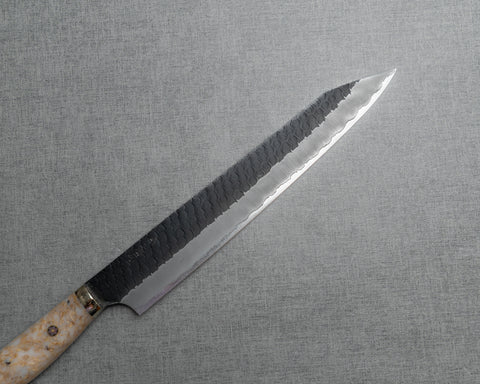 Nigara R2/SG2 Tsuchime Kurouchi 255mm Kiritsuke Sujihiki with Polished Milky Wheat Acrylic Handle