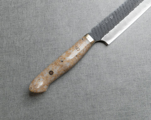Nigara R2/SG2 Tsuchime Kurouchi 255mm Kiritsuke Sujihiki with Polished Milky Wheat Acrylic Handle