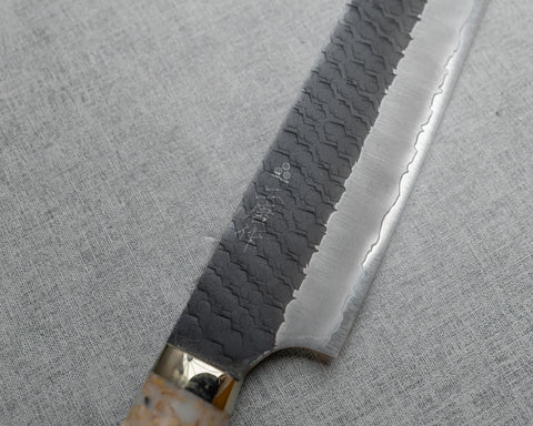 Nigara R2/SG2 Tsuchime Kurouchi 255mm Kiritsuke Sujihiki with Polished Milky Wheat Acrylic Handle