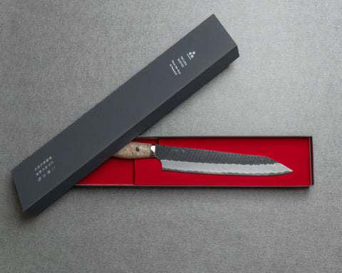 Nigara R2/SG2 Tsuchime Kurouchi 255mm Kiritsuke Sujihiki with Polished Milky Wheat Acrylic Handle
