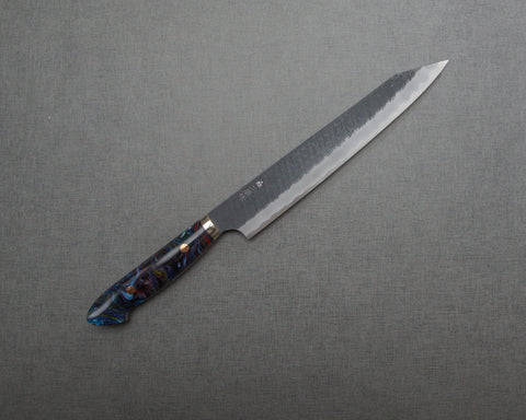 Nigara R2/SG2 Tsuchime Kurouchi 255mm Sujihiki with Polished Flowing Indigo Marble Acrylic Handle