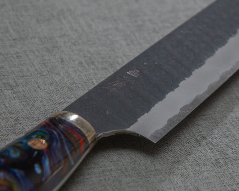 Nigara R2/SG2 Tsuchime Kurouchi 255mm Sujihiki with Polished Flowing Indigo Marble Acrylic Handle