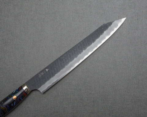Nigara R2/SG2 Tsuchime Kurouchi 255mm Sujihiki with Polished Flowing Indigo Marble Acrylic Handle