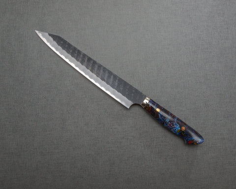 Nigara R2/SG2 Tsuchime Kurouchi 255mm Sujihiki with Polished Flowing Indigo Marble Acrylic Handle