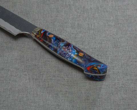 Nigara R2/SG2 Tsuchime Kurouchi 255mm Sujihiki with Polished Flowing Indigo Marble Acrylic Handle