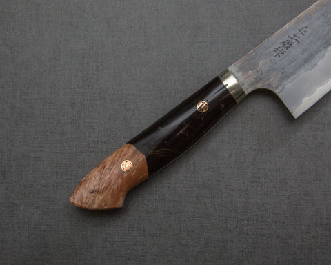 Nigara R2/SG2 Kurouchi Tsuchime 165mm Santoku with Stabilized Wood / Polished Emperador Umber Acrylic Handle