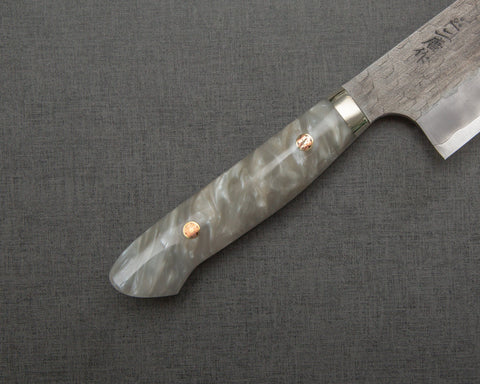 Nigara R2/SG2 Tsuchime Kurouchi 165mm Santoku with Polished White Nacre Acrylic Handle