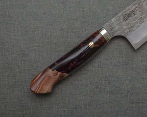 Nigara R2/SG2 Tsuchime Kurouchi 165mm Santoku with Stabilized Wood / Polished Tigereye Acrylic Handle