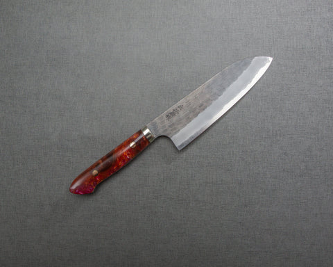 Nigara R2/SG2 Tsuchime Kurouchi 165mm Santoku with Polished Red Lava Acrylic Handle