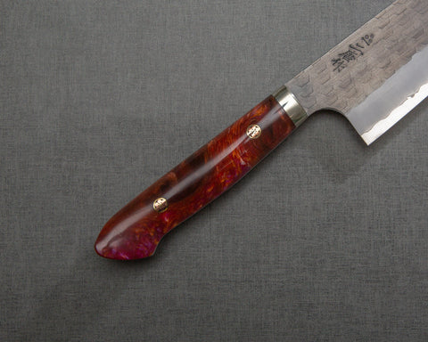 Nigara R2/SG2 Tsuchime Kurouchi 165mm Santoku with Polished Red Lava Acrylic Handle