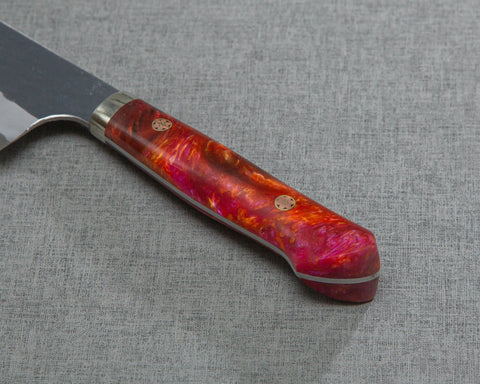 Nigara R2/SG2 Tsuchime Kurouchi 165mm Santoku with Polished Red Lava Acrylic Handle