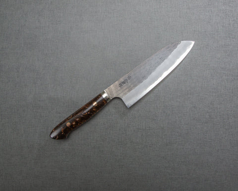 Nigara R2/SG2 Tsuchime Kurouchi 165mm Santoku with Polished Tigereye Acrylic Handle
