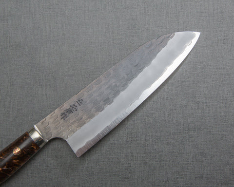 Nigara R2/SG2 Tsuchime Kurouchi 165mm Santoku with Polished Tigereye Acrylic Handle