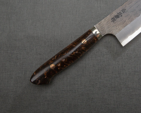 Nigara R2/SG2 Tsuchime Kurouchi 165mm Santoku with Polished Tigereye Acrylic Handle