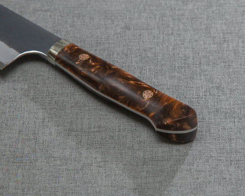 Nigara R2/SG2 Tsuchime Kurouchi 165mm Santoku with Polished Tigereye Acrylic Handle