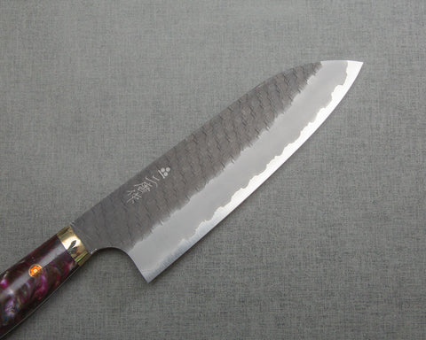 Nigara R2/SG2 Tsuchime Kurouchi 165mm Santoku with Polished Amethyst Acrylic Handle