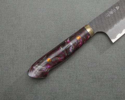 Nigara R2/SG2 Tsuchime Kurouchi 165mm Santoku with Polished Amethyst Acrylic Handle