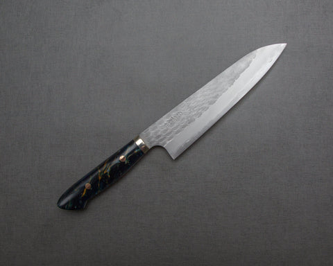 Nigara R2/SG2 Matt Migaki Tsuchime 210mm Gyuto with Polished Azurite Malachite Acrylic Handle