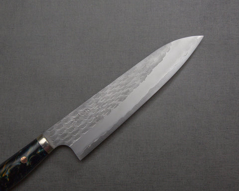 Nigara R2/SG2 Matt Migaki Tsuchime 210mm Gyuto with Polished Azurite Malachite Acrylic Handle