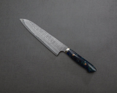 Nigara R2/SG2 Matt Migaki Tsuchime 210mm Gyuto with Polished Azurite Malachite Acrylic Handle