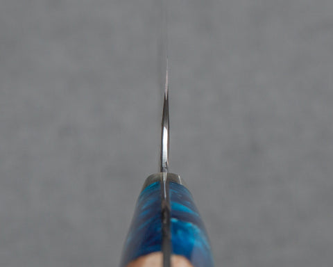 Nigara R2/SG2 Matt Migaki Tsuchime 210mm Gyuto with Stabilized Wood / Ocean Blue Polished Acrylic Handle