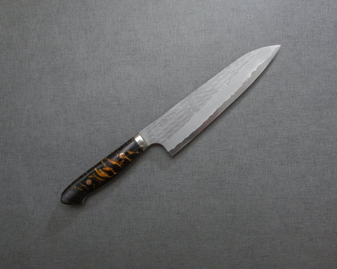 Nigara R2/SG2 Matt Migaki Tsuchime 210mm Gyuto with Polished Black Amber Acrylic Handle