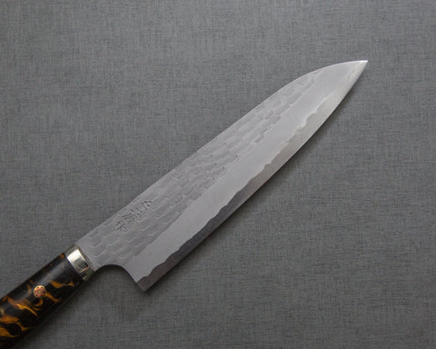Nigara R2/SG2 Matt Migaki Tsuchime 210mm Gyuto with Polished Black Amber Acrylic Handle