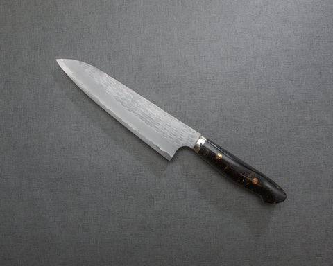 Nigara R2/SG2 Matt Migaki Tsuchime 210mm Gyuto with Polished Black Amber Acrylic Handle