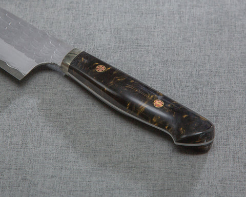 Nigara R2/SG2 Matt Migaki Tsuchime 210mm Gyuto with Polished Black Amber Acrylic Handle