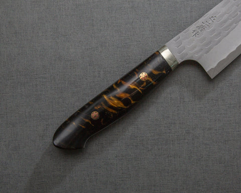 Nigara R2/SG2 Matt Migaki Tsuchime 210mm Gyuto with Polished Black Amber Acrylic Handle