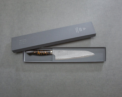 Nigara R2/SG2 Matt Migaki Tsuchime 210mm Gyuto with Polished Black Amber Acrylic Handle