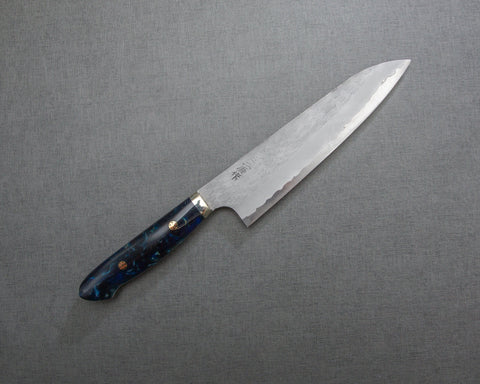 Nigara R2/SG2 Matt Migaki Tsuchime 210mm Gyuto with Polished Twilight Blue Acrylic Handle
